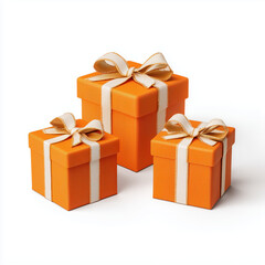 Obraz premium Three Orange Gift Boxes with Ribbons , white background cut out PNG