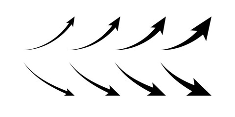 Growth and reduction arrow, up and down, line icon set. Rise and fall, increase and decrease. Graphic signs. Vector flat illustration
