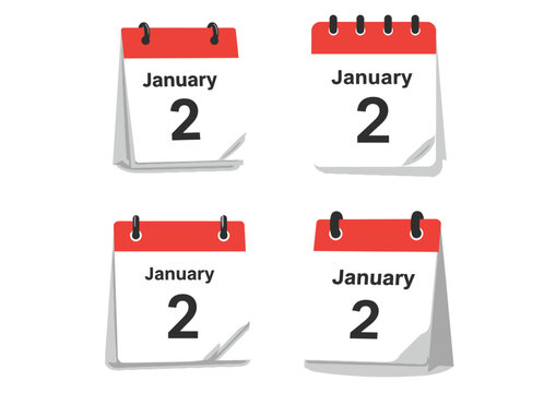 Four calendar pages showing January 2
