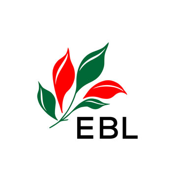 EBL Abstract Botanical Logo with Elegant Typography, EBL  Later Logo, Modern Nature Inspired Logo with Red and Green Leaves.
