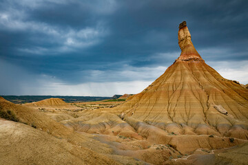 Castildeterra rock formation in the Bardenas Blanca area of the Bardenas Riales Natural Park