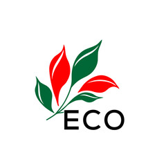 ECO Abstract Botanical Logo with Elegant Typography, ECO Later Logo, Modern Nature Inspired Logo with Red and Green Leaves.
