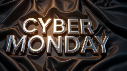 Shiny metallic cyber monday typography on dark crumpled fabric background with soft reflections, concept of online shopping promotion - Powered by Adobe