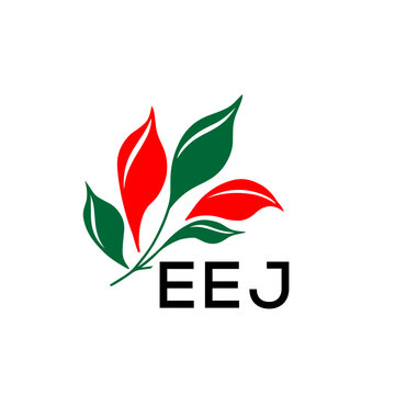EEJ Abstract Botanical Logo with Elegant Typography, EEJ  Later Logo, Modern Nature Inspired Logo with Red and Green Leaves.
