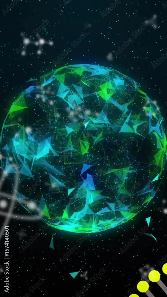 Wall mural animation of dna and data processing over globe on black background