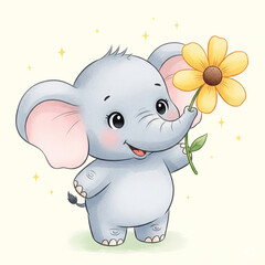 Fototapeta premium Cute cartoon elephant with a cheerful smile, a symbol of innocence and joy