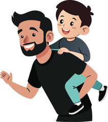 Father Giving Child Piggyback Ride Black Vector Art