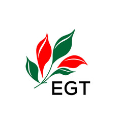 EGT Abstract Botanical Logo with Elegant Typography, EGT  Later Logo, Modern Nature Inspired Logo with Red and Green Leaves.
