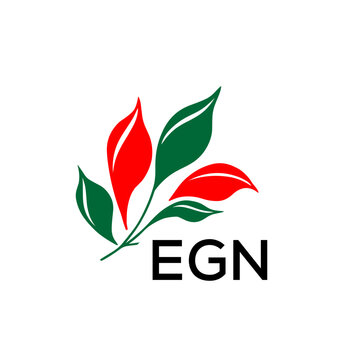 EGN Abstract Botanical Logo with Elegant Typography, EGN Later Logo, Modern Nature Inspired Logo with Red and Green Leaves.

