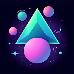 Fototapeta premium Futuristic Triangle, Planets, Space, Cosmic Background, Abstract Art