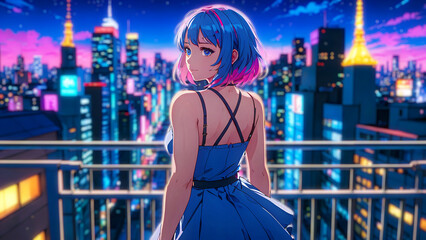 Cyberpunk anime girl – Neon cityscape portrait with futuristic vibes