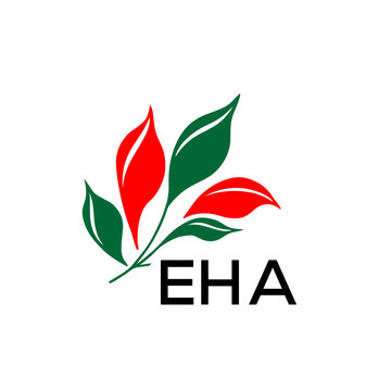 EHA Abstract Botanical Logo with Elegant Typography, EHA  Later Logo, Modern Nature Inspired Logo with Red and Green Leaves.
