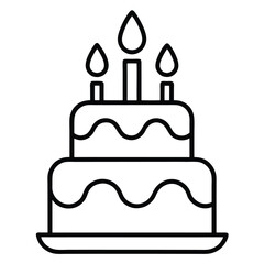 Minimalist line art illustration of a festive birthday cake with colorful candles perfect for celebrations and party invitations