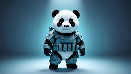 3D panda soldier – Cute tactical mascot character in abstract spotlight scene