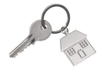 House keychain and key on transparent background