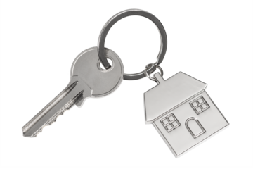 House keychain and key on transparent background