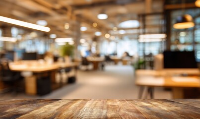 Blurred modern office interior with wooden table (1)