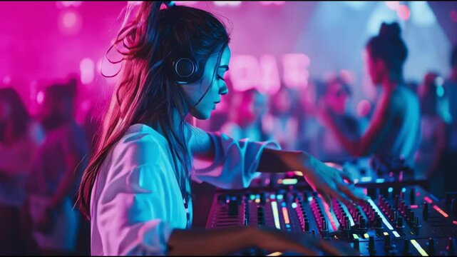 Exciting DJ performance in vibrant nightclub atmosphere with stunning lighting at late night gathering