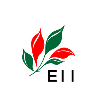 EII Abstract Botanical Logo with Elegant Typography, EII Later Logo, Modern Nature Inspired Logo with Red and Green Leaves.
