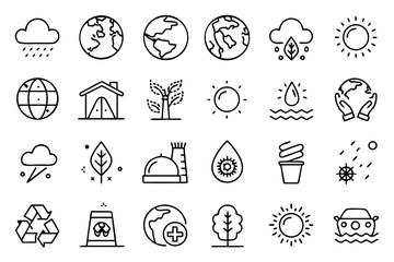 Fototapeta premium Modern minimalist collection of earth and climate related symbols for environmental awareness and global warming campaigns