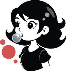 Naklejka premium Girl Blowing Bubbles Black Vector Wholesome Moment
