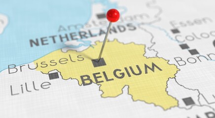 Belgium, Brussels - push pin on political map - 3D illustration © PX Media