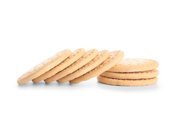 Many sweet cookies on white background