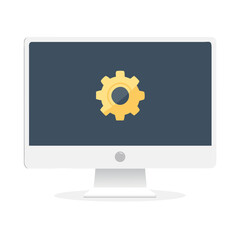 Desktop Computer Monitor with Gear Icon Vector Illustration for System Settings and Support