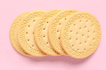 Sweet cookies on pink background