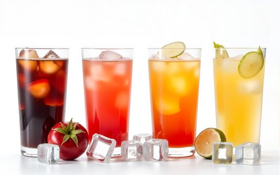 soft drinks with ice cubes isolated background. High quality