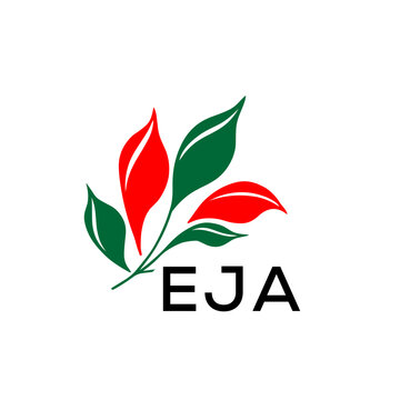 EJA Abstract Botanical Logo with Elegant Typography, EJA Later Logo, Modern Nature Inspired Logo with Red and Green Leaves.
