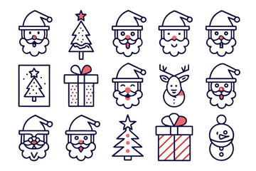 Fototapeta premium Festive holiday collection featuring a jolly santa claus and assorted christmas themed graphics for seasonal celebrations and winter events