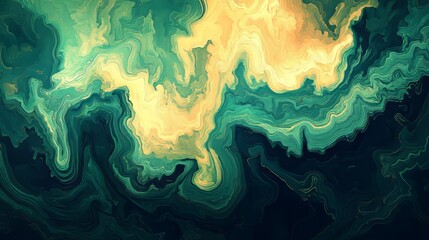 Obraz premium Aquatic Tides Abstract, a Whimsical Dance of Green and Sandy Amber Hues for Modern Art Decor