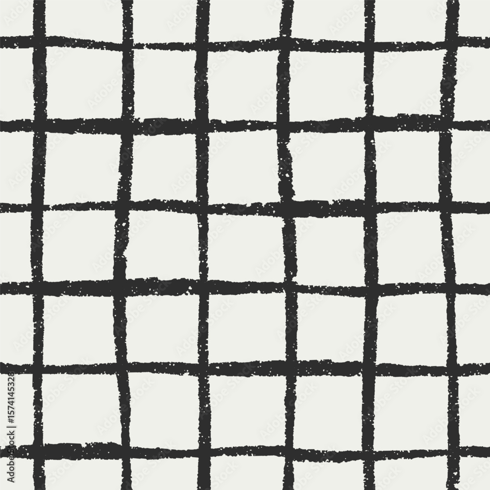 Wall mural grid pattern. seamless design with irregular square print, line drawings. scribble checkered backgro