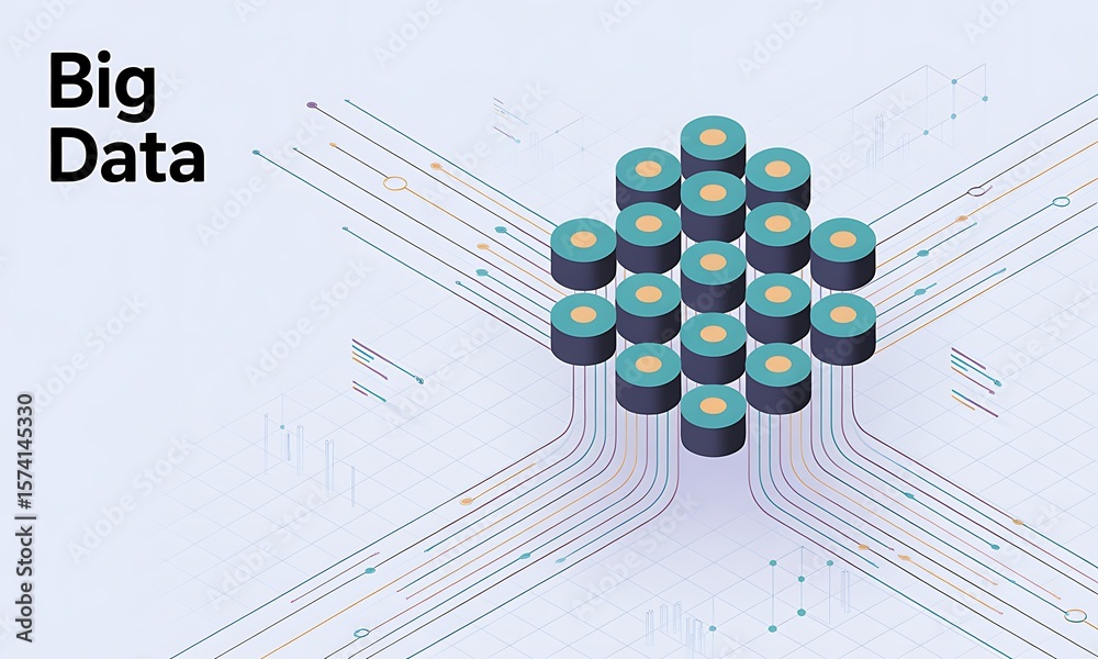 Poster data storage unit represents big data flowing in a network, conceptually illustrating data transmiss