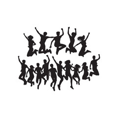 youth jumping vector silhouette clip art logo design illustration. friendship group collections