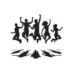youth jumping vector silhouette clip art logo design illustration. friendship group collections