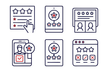 Comprehensive collection of clean modern line art symbols representing customer satisfaction feedback and user experience elements for digital interfaces and branding