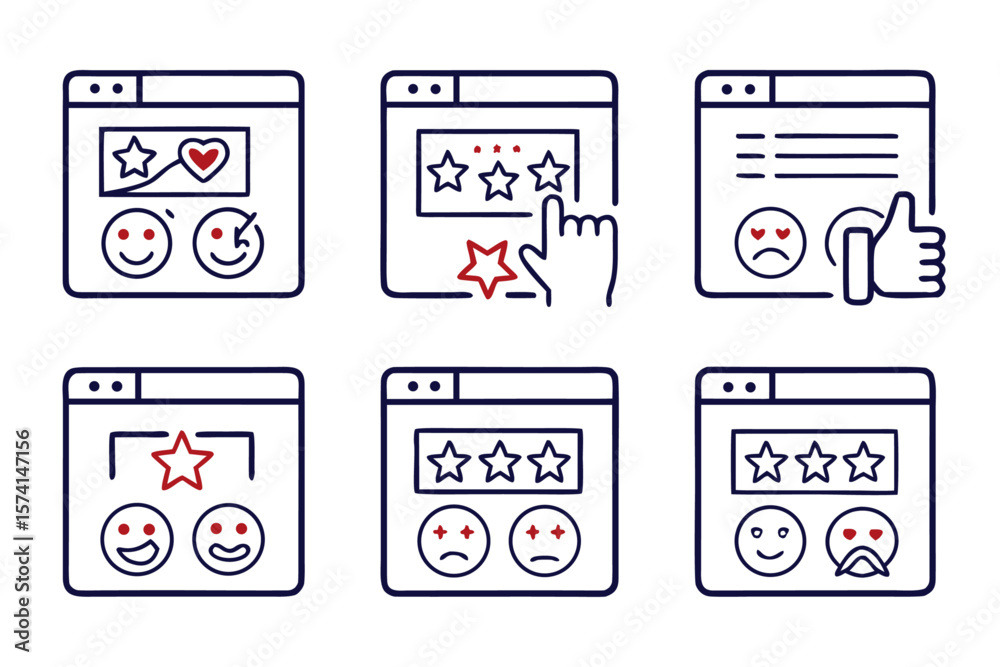 Poster comprehensive collection of customer satisfaction symbols presented in a clean modern outline style 