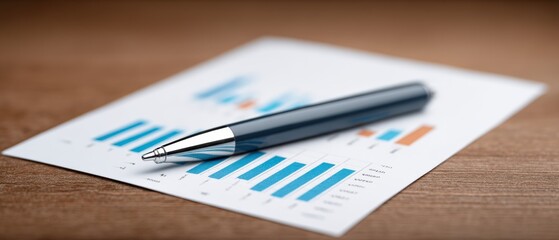 Data analysis action with pen on printed graphs office environment visual content close-up viewpoint business insights