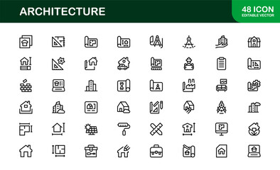 Architecture and Building Line Icon Set – Modern Professional Vector Icon Collection for Architects and Construction Design Projects