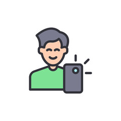 Smiling Man Taking A Selfie With His Smartphone On A Transparent View
