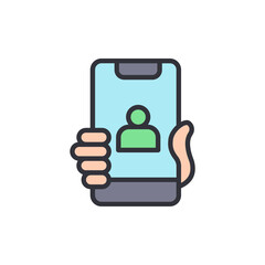 Holding Smartphone Displaying User Profile Icon On Screen Design