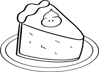 Slice of Pumpkin Pie on Plate Line Art
