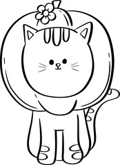 Cat in Pumpkin Costume Line Art