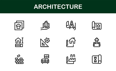 Architecture and Building Line Icon Set – Modern Professional Vector Icon Collection for Architects and Construction Design Projects