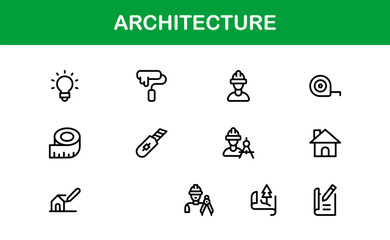 Architecture and Building Line Icon Set – Modern Professional Vector Icon Collection for Architects and Construction Design Projects