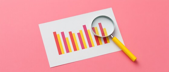 Analyzing business growth trends with data visualization techniques in a modern office environment using a magnifying glass