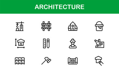 Architecture and Building Line Icon Set – Modern Professional Vector Icon Collection for Architects and Construction Design Projects