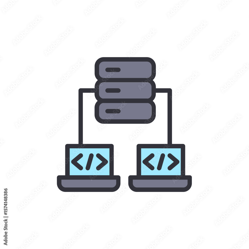 Fototapete conceptual illustration of a database connected to two client computers